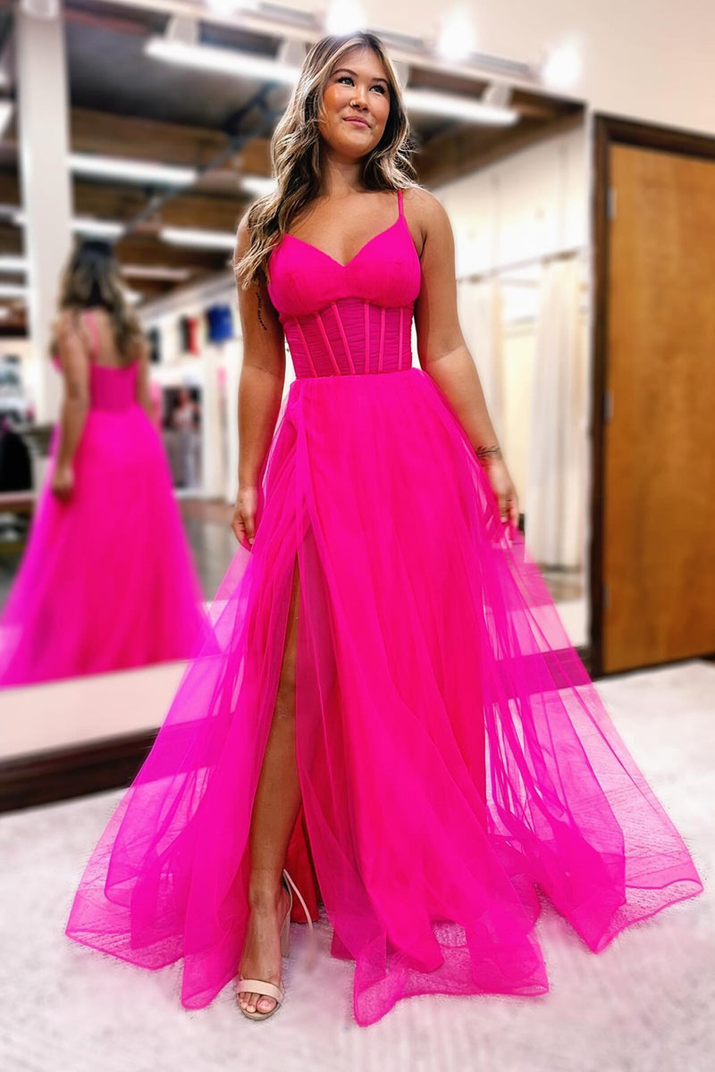 Pink prom dress with slit best sale