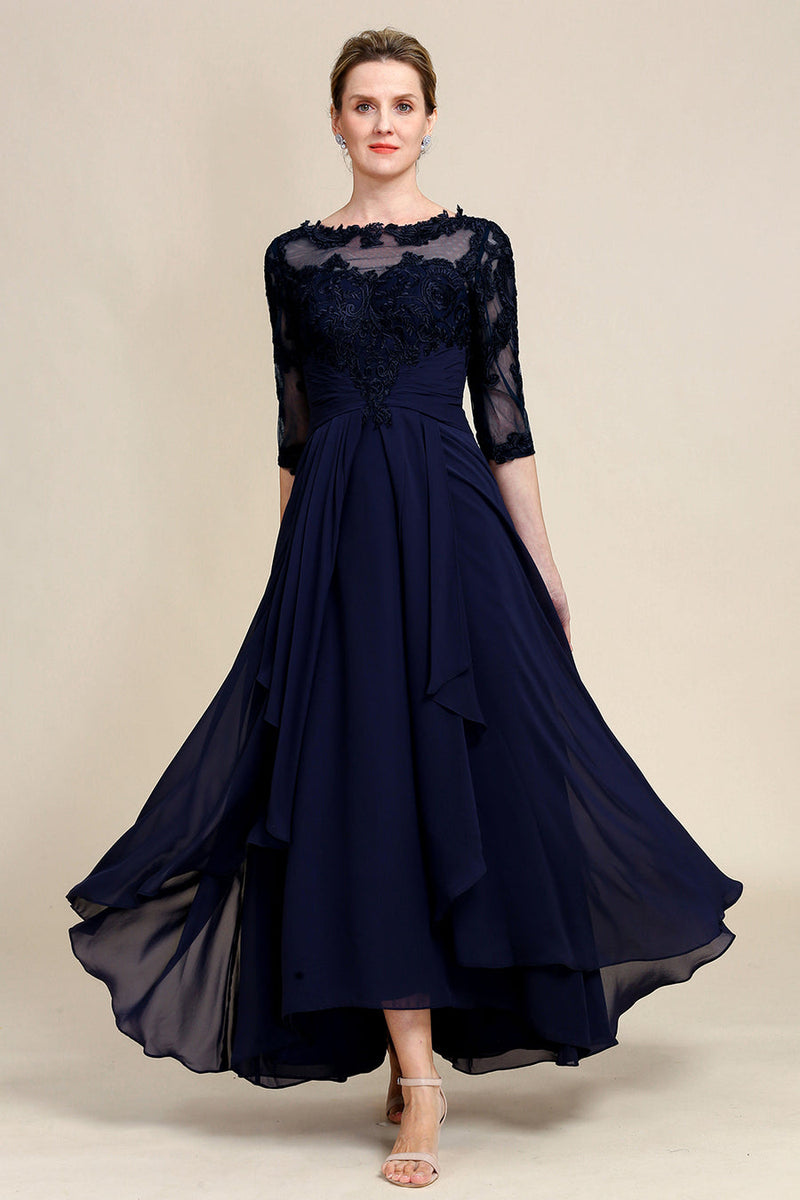 Long navy mother of the bride dress sale