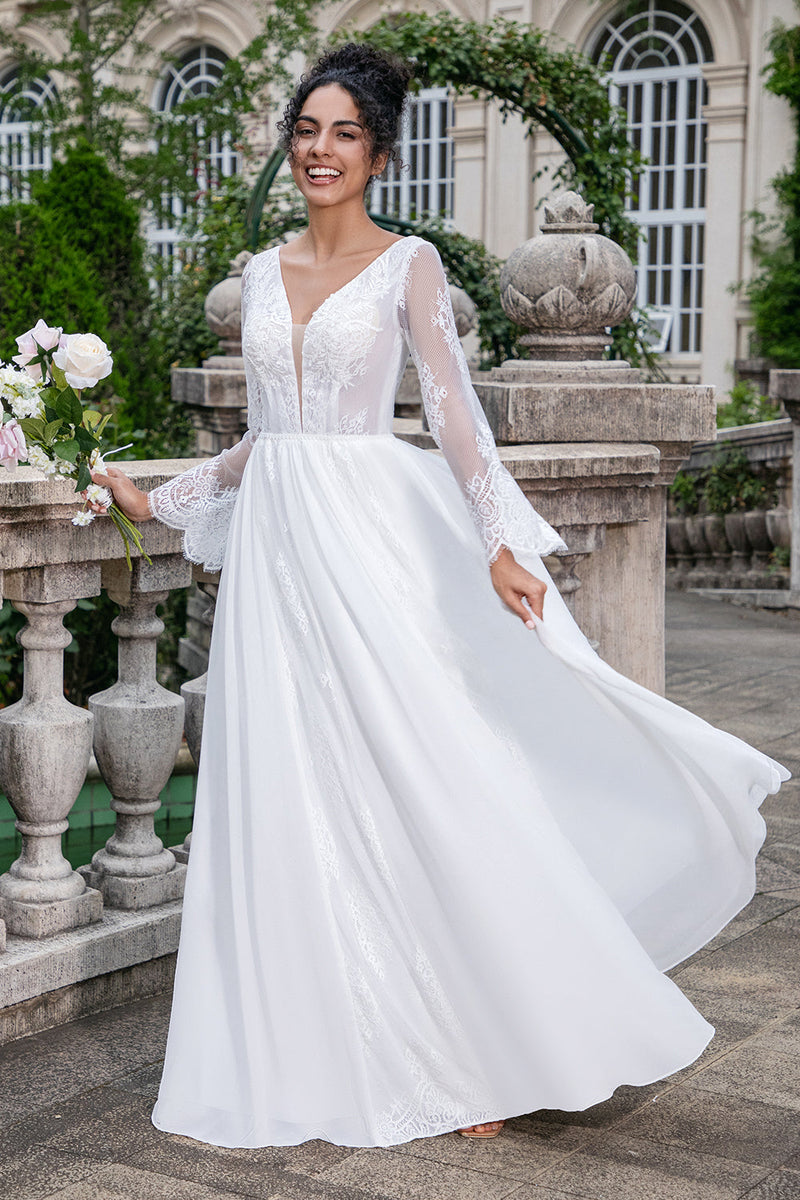 Beach long sleeve wedding dress online