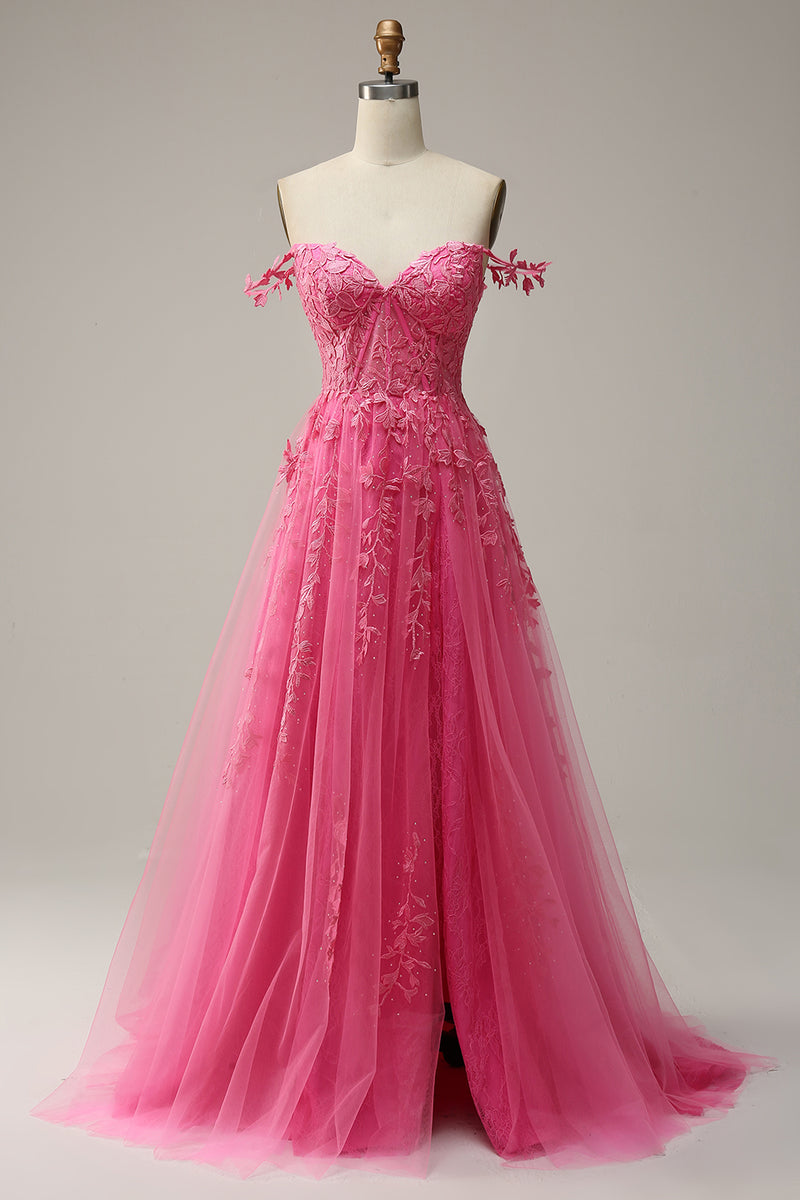 Off shoulder pink prom 2024 dress