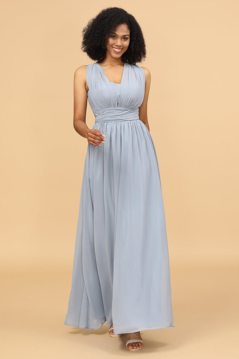 Hellymoon Women Blue Chiffon Bridesmaid Dress Convertible A Line