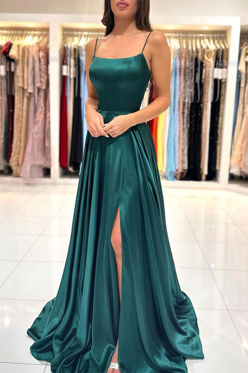 Green satin 2025 spaghetti strap dress