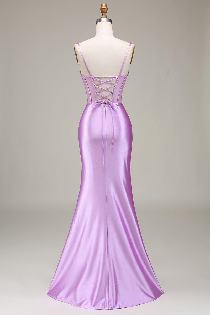 Satin Spaghetti Straps Lilac Prom Dress with Corset