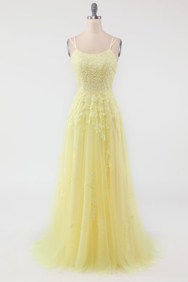 Yellow lace 2024 formal dress