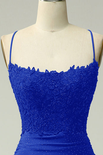 Halter Royal Blue Mermaid Prom Dress with Beading