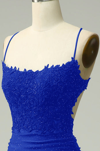 Halter Royal Blue Mermaid Prom Dress with Beading