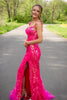 Load image into Gallery viewer, Sparkly Golden Mermaid Corset Off the Shoulder Sequins Long Prom Dress with Slit