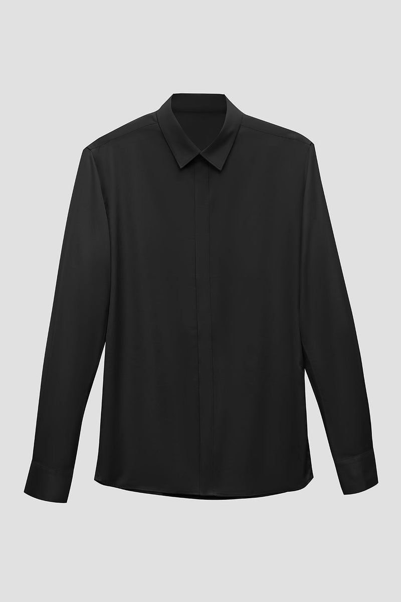 Load image into Gallery viewer, Black Solid Men&#39;s Suit Shirt