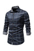 Load image into Gallery viewer, Navy Plaid Print Men&#39;s Casual Long Sleeve Shirt