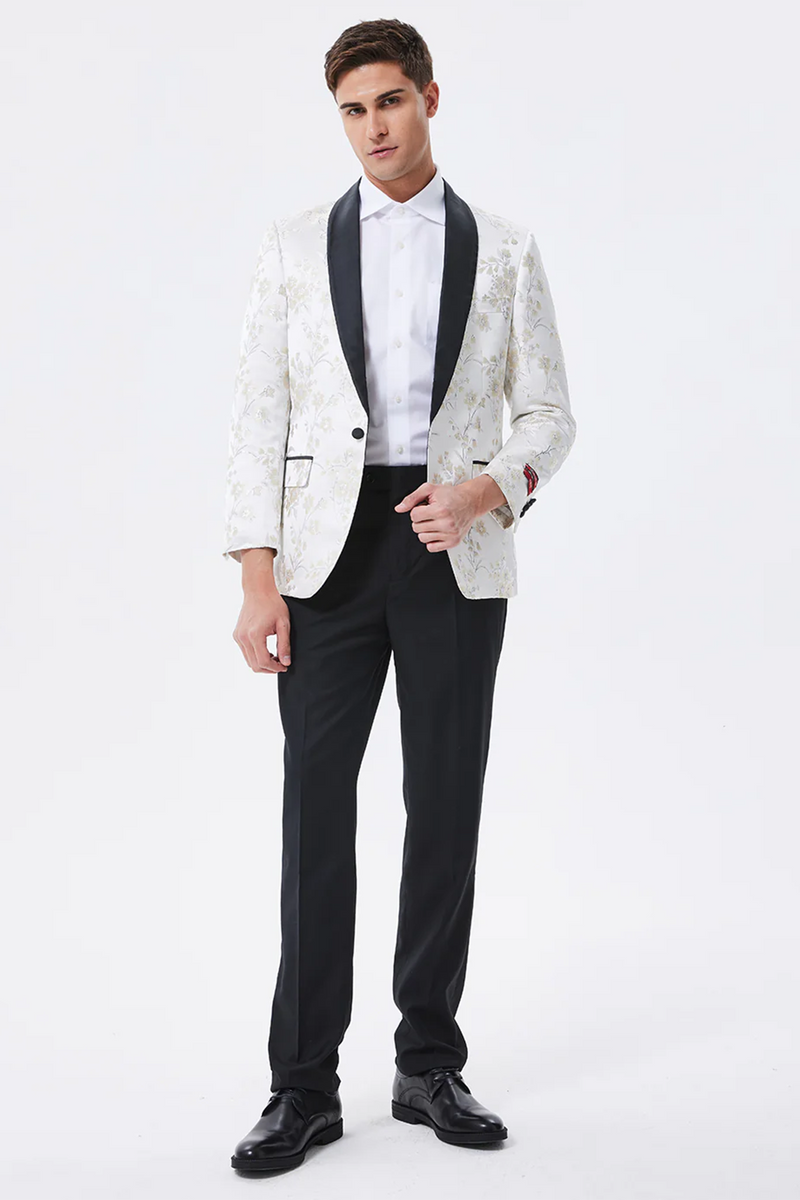 Load image into Gallery viewer, Sparkly White Floral Embroidered Shawl Lapel Men&#39;s Blazer