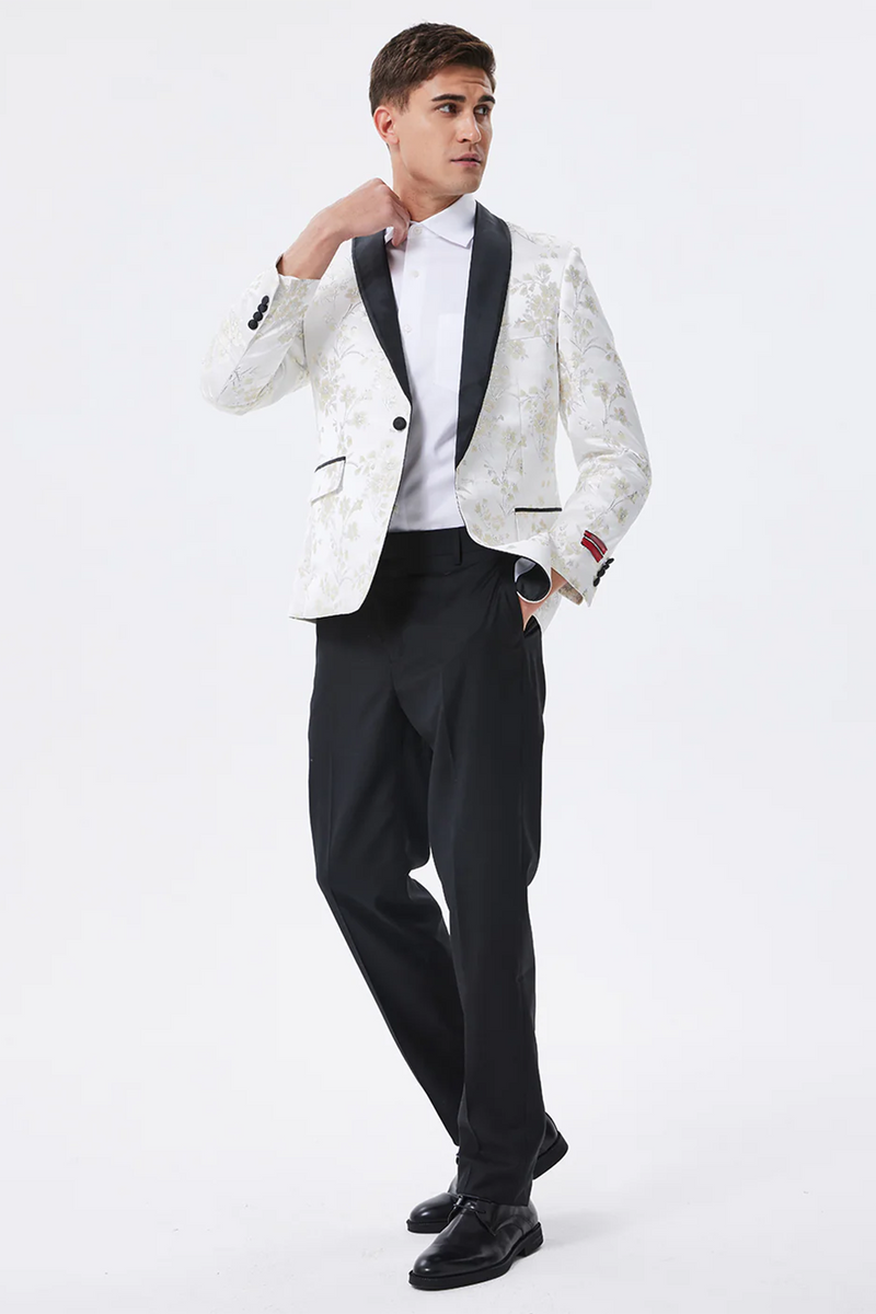 Load image into Gallery viewer, Sparkly White Floral Embroidered Shawl Lapel Men&#39;s Blazer