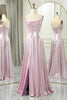 Load image into Gallery viewer, Pink A Line Spaghetti Straps Long Prom Dress with Slit