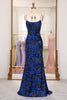 Load image into Gallery viewer, Sparkly Mermaid Navy Spaghetti Straps Long Sequin Prom Dress