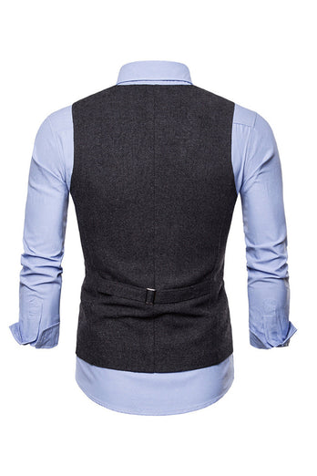 Single Breasted V-Neck Black Men's Suit Vests