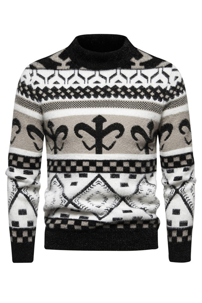 Load image into Gallery viewer, Men&#39;s Slim Fit Khaki Pullover Printed Knitted Sweater