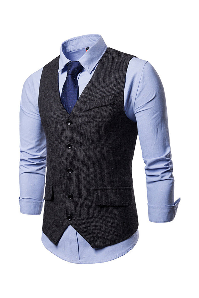 Load image into Gallery viewer, Single Breasted V-Neck Black Men&#39;s Suit Vests