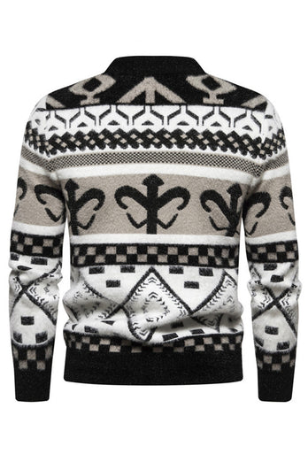 Men's Slim Fit Khaki Pullover Printed Knitted Sweater