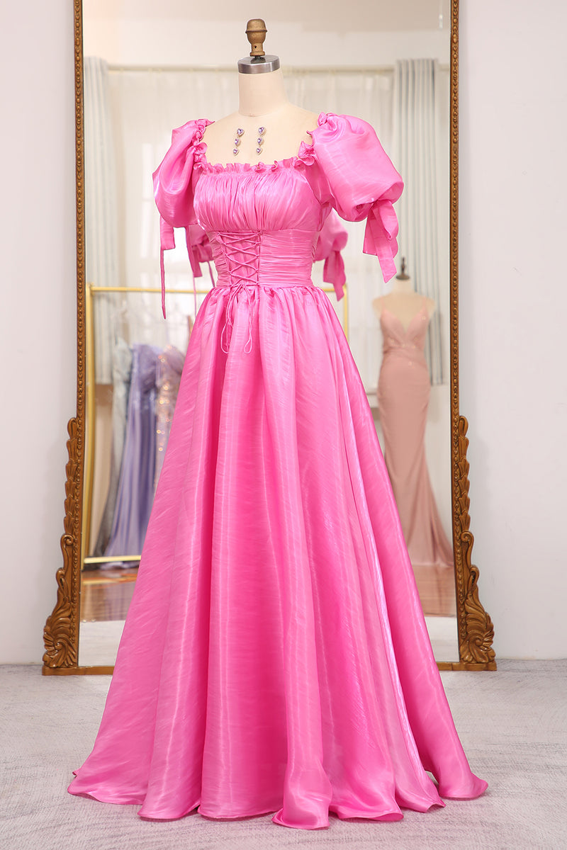 Load image into Gallery viewer, A Line Fuchsia Square Neck Long Prom Dress