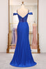 Load image into Gallery viewer, Sparkly Mermaid Royal Blue Off The Shoulder Long Prom Dress With Appliques