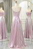 Load image into Gallery viewer, Pink A Line Spaghetti Straps Long Prom Dress with Slit