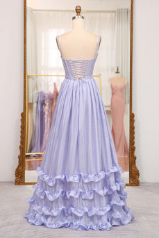 A-Line Lavender Spaghetti Strap Long Prom Dress with Slit