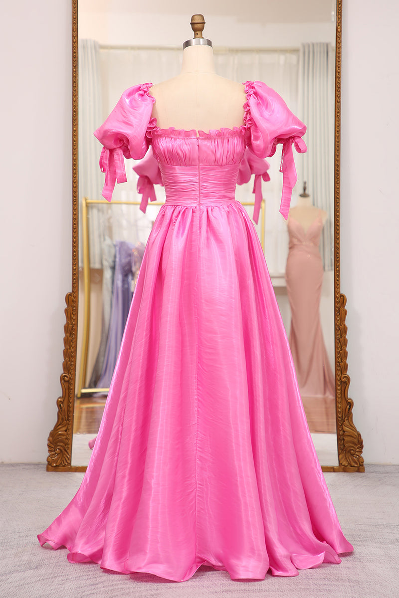 Load image into Gallery viewer, A Line Fuchsia Square Neck Long Prom Dress