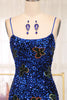 Load image into Gallery viewer, Sparkly Mermaid Navy Spaghetti Straps Long Sequin Prom Dress