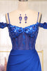 Load image into Gallery viewer, Sparkly Mermaid Royal Blue Off The Shoulder Long Prom Dress With Appliques