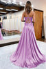 Load image into Gallery viewer, A Line Lilac Satin Beaded Prom Dress with Slit