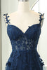 Load image into Gallery viewer, Navy A-Line Spaghetti Straps Tulle Princess Prom Dress with Appliques