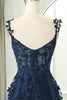 Load image into Gallery viewer, Navy A-Line Spaghetti Straps Tulle Princess Prom Dress with Appliques