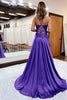 Load image into Gallery viewer, A Line Lilac Satin Beaded Prom Dress with Slit