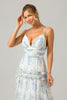 Load image into Gallery viewer, White Blue Flower A Line Long Tulle Bridesmaid Dress with Ruffles