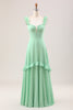 Load image into Gallery viewer, Green A Line Off The Shoulder Corset Bridesmaid Dress With Ruffles