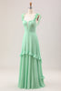 Load image into Gallery viewer, Green A Line Off The Shoulder Corset Bridesmaid Dress With Ruffles