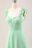 Load image into Gallery viewer, Green A Line Off The Shoulder Corset Bridesmaid Dress With Ruffles