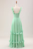 Load image into Gallery viewer, Green A Line Off The Shoulder Corset Bridesmaid Dress With Ruffles