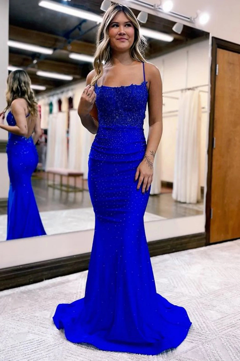 Royal Blue Halter Mermaid Prom Dress with Beading