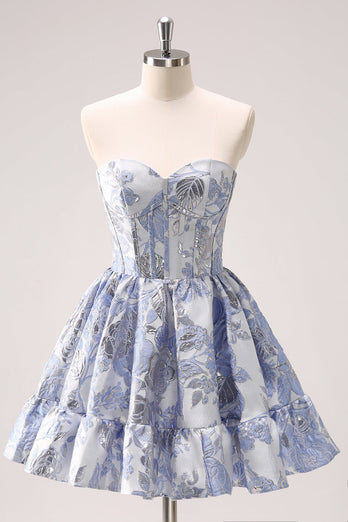 Blue Corset A Line Sweetheart Graduation Dress