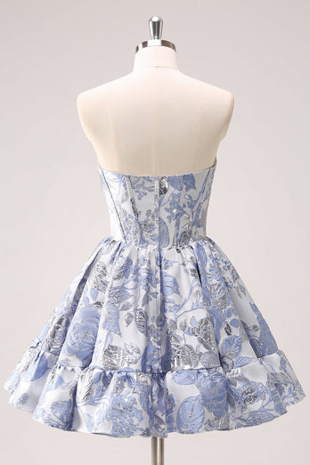 Blue Corset A Line Sweetheart Graduation Dress