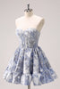 Load image into Gallery viewer, Blue Corset A Line Sweetheart Graduation Dress