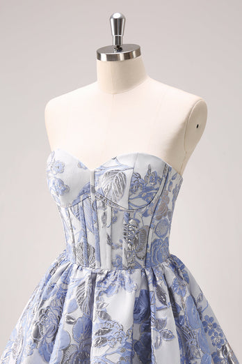 Blue Corset A Line Sweetheart Graduation Dress