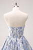 Load image into Gallery viewer, Blue Corset A Line Sweetheart Graduation Dress