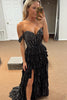 Load image into Gallery viewer, Sparkly Beaded Black Silver A Line Corset Tiered Prom Dress