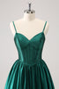 Load image into Gallery viewer, Dark Green A-Line Spaghetti Straps Corset Pleated Homecoming Dress