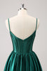 Load image into Gallery viewer, Dark Green A-Line Spaghetti Straps Corset Pleated Homecoming Dress