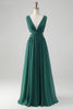 Load image into Gallery viewer, Dark Green A Line Chiffon Long Bridesmaid Dress with Lace Up Back