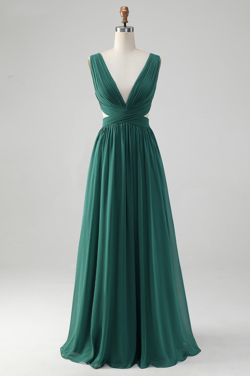 Hellymoon Women Dark Green Bridesmaid Dress with Lace Up Back A Line ...