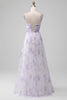 Load image into Gallery viewer, Lavender Flower Spaghetti Straps A Line Long Bridesmaid Dress with Slit