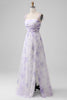 Load image into Gallery viewer, Lavender Flower Spaghetti Straps A Line Long Bridesmaid Dress with Slit